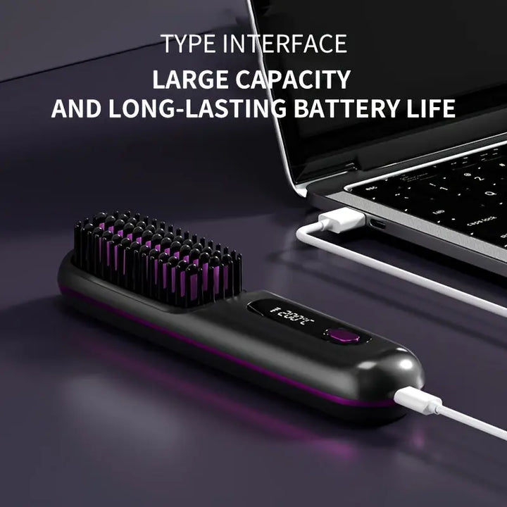 Portable Wireless Hair Straightener Comb - USB Charging, 3-speed Temperature Control, Negative Ion Technology, Long-lasting Luster, LED Display Screen, Lightweight, Perfect for Travel, with Comb And Clip Included My Store