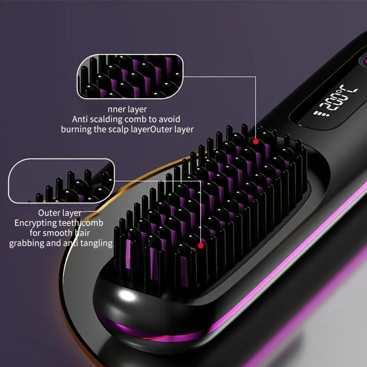 Portable Wireless Hair Straightener Comb - USB Charging, 3-speed Temperature Control, Negative Ion Technology, Long-lasting Luster, LED Display Screen, Lightweight, Perfect for Travel, with Comb And Clip Included My Store