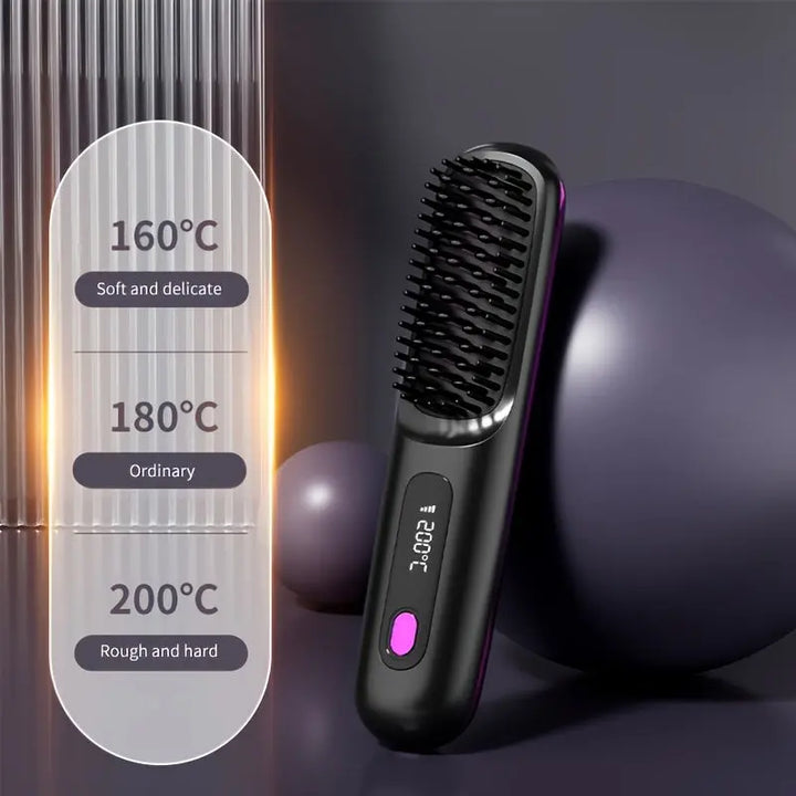Portable Wireless Hair Straightener Comb - USB Charging, 3-speed Temperature Control, Negative Ion Technology, Long-lasting Luster, LED Display Screen, Lightweight, Perfect for Travel, with Comb And Clip Included My Store