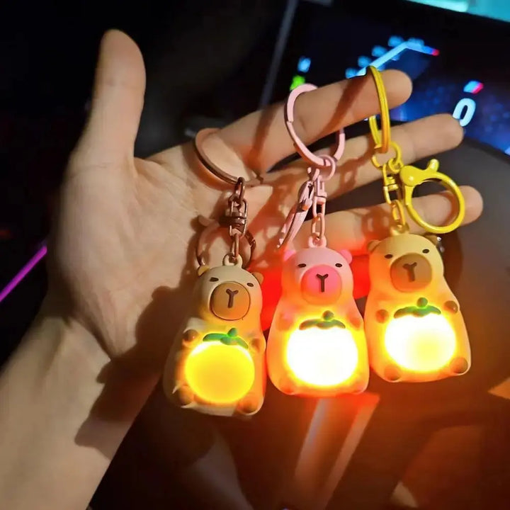 Cute Capybara Keychain With Lighted Creative Luminous Capibara Anime Lighting Keyring Mini Doll Capybara Keyring accessories My Store