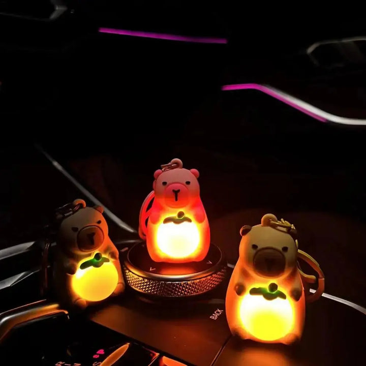 Cute Capybara Keychain With Lighted Creative Luminous Capibara Anime Lighting Keyring Mini Doll Capybara Keyring accessories My Store