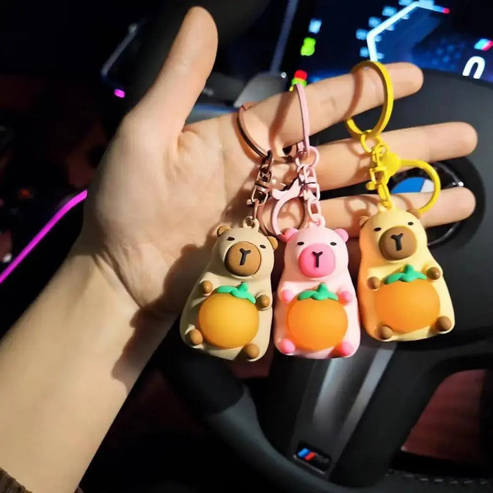 Cute Capybara Keychain With Lighted Creative Luminous Capibara Anime Lighting Keyring Mini Doll Capybara Keyring accessories My Store