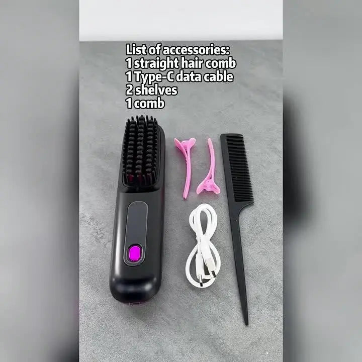 Portable Wireless Hair Straightener Comb - USB Charging, 3-speed Temperature Control, Negative Ion Technology, Long-lasting Luster, LED Display Screen, Lightweight, Perfect for Travel, with Comb And Clip Included My Store