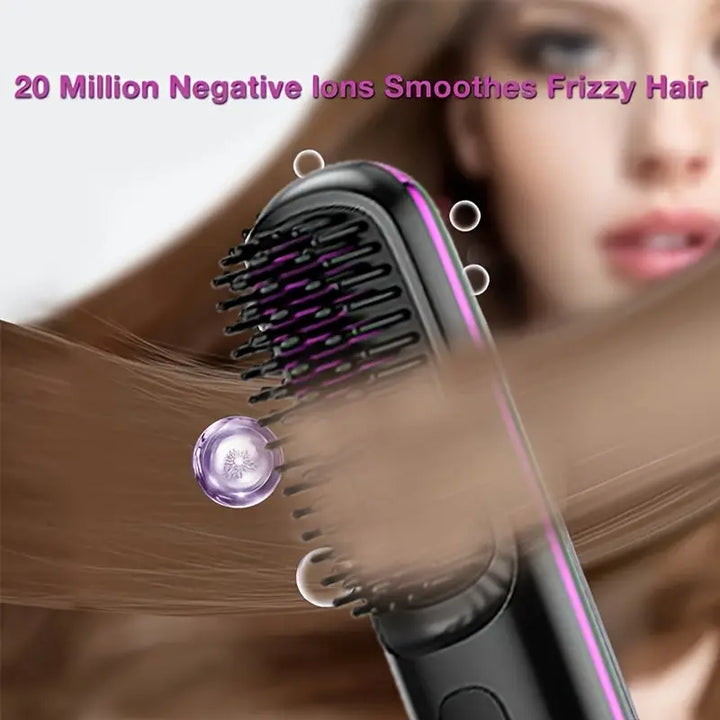 Portable Wireless Hair Straightener Comb - USB Charging, 3-speed Temperature Control, Negative Ion Technology, Long-lasting Luster, LED Display Screen, Lightweight, Perfect for Travel, with Comb And Clip Included My Store