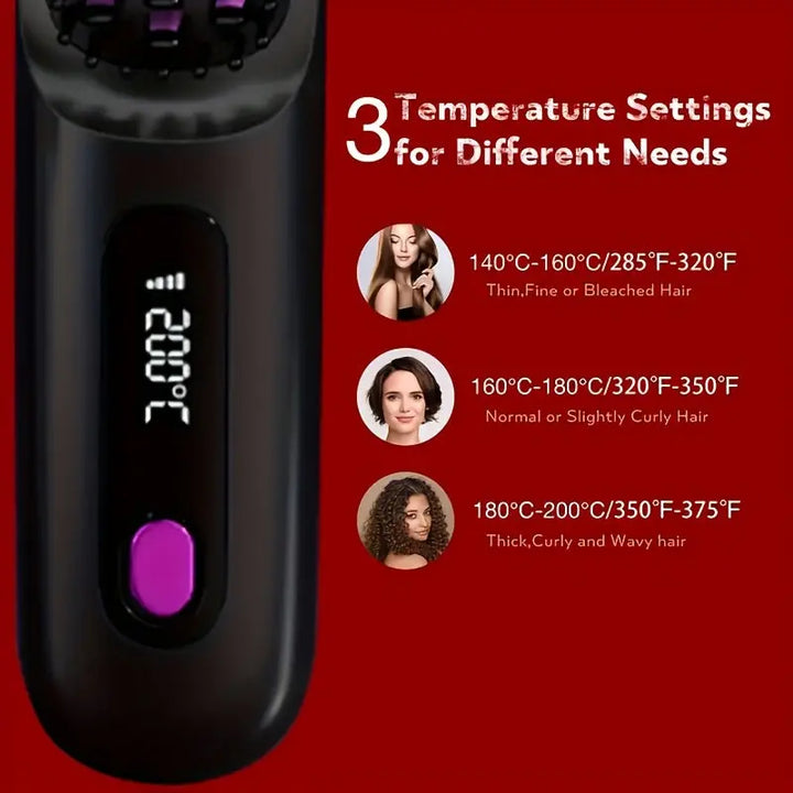 Portable Wireless Hair Straightener Comb - USB Charging, 3-speed Temperature Control, Negative Ion Technology, Long-lasting Luster, LED Display Screen, Lightweight, Perfect for Travel, with Comb And Clip Included My Store