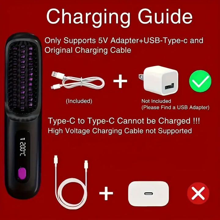 Portable Wireless Hair Straightener Comb - USB Charging, 3-speed Temperature Control, Negative Ion Technology, Long-lasting Luster, LED Display Screen, Lightweight, Perfect for Travel, with Comb And Clip Included My Store