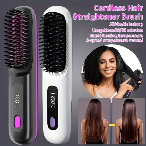 Portable Wireless Hair Straightener Comb - USB Charging, 3-speed Temperature Control, Negative Ion Technology, Long-lasting Luster, LED Display Screen, Lightweight, Perfect for Travel, with Comb And Clip Included My Store