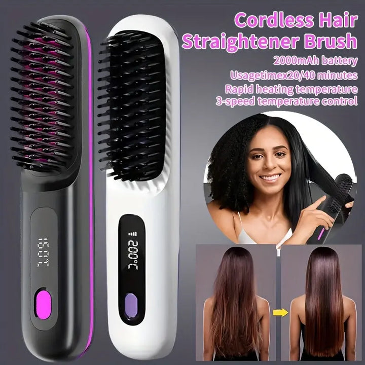 Portable Wireless Hair Straightener Comb - USB Charging, 3-speed Temperature Control, Negative Ion Technology, Long-lasting Luster, LED Display Screen, Lightweight, Perfect for Travel, with Comb And Clip Included My Store